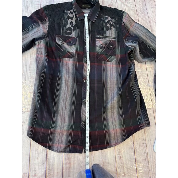 INC International Concepts Men's Pearl Snap Button Shirt Western Plaid Medium - Picture 10 of 11